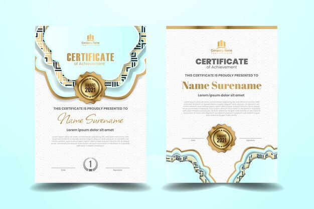 Premium glanzend blauw, zwart en goud certificaatsjabloonontwerp. vectorillustratie