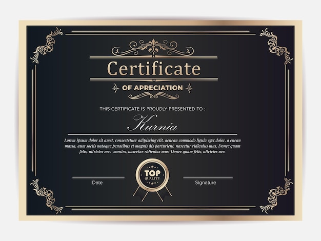 premium golden black certificate template design Vector Illustration