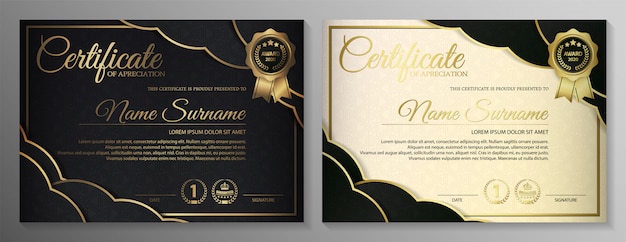 Design premium modello certificato nero dorato