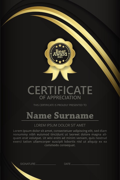 Vector premium golden black certificate template design