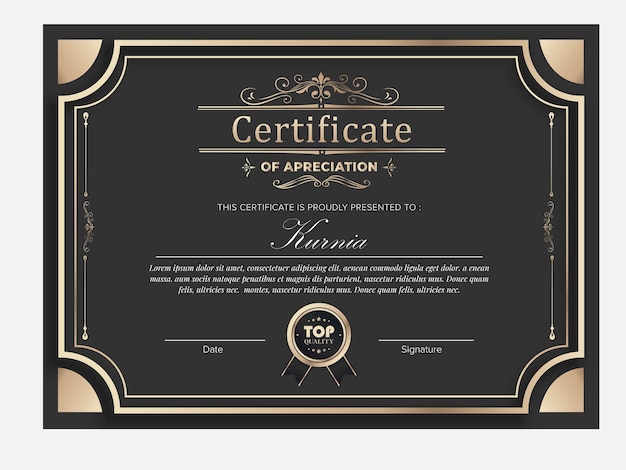 Premium golden black certificate template design