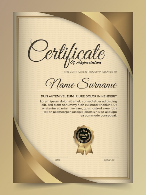 Vector premium golden certificate template design.