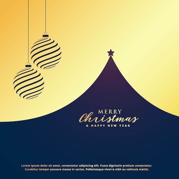 Premium golden christmas greeting design with tree and hanging ball