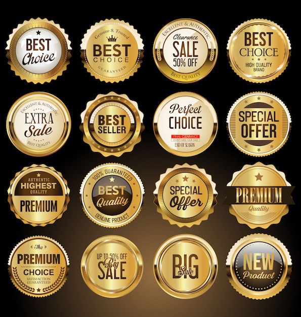 Premium gouden badges en labels ingesteld