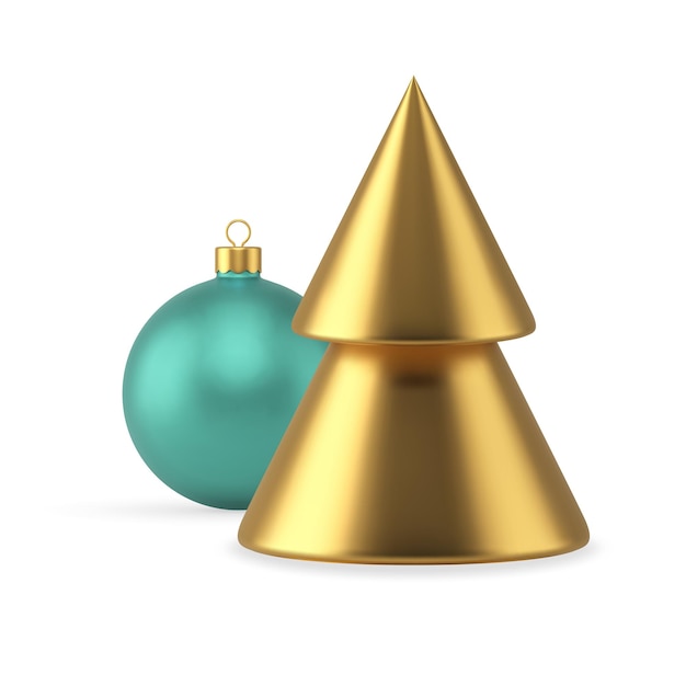 Premium gouden kegel kerstboom bal speelgoed wintervakantie traditionele inrichting 3d pictogram vector