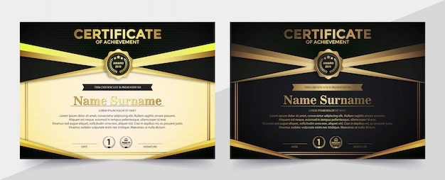 Premium gouden zwart certificaatsjabloonontwerp