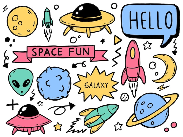 Premium hand drawn space doodle vector elements