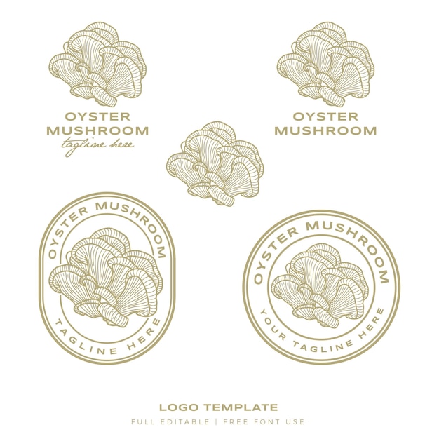 premium hand drawn vector oyster mushroom logo template collection