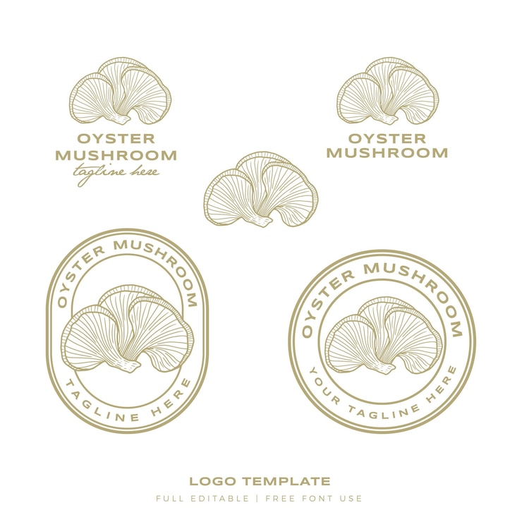 Vector premium hand drawn vector oyster mushroom logo template collection
