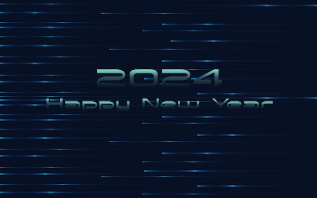 Vector premium happy new year lettering 2024 donker met blauwe gradiënt strepen achtergrond vector illustratie