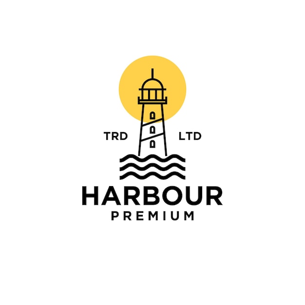 Premium harbour con la luna sull'oceano logo vettoriale nero design