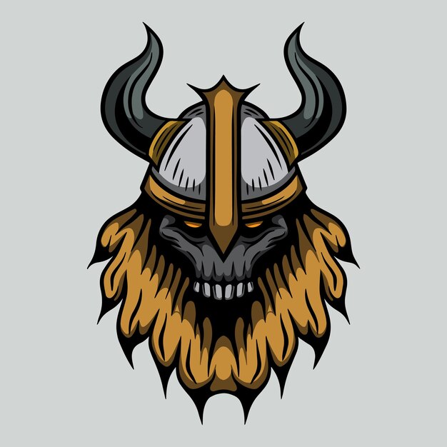 Premium Head Skull Viking hand drawn illustration