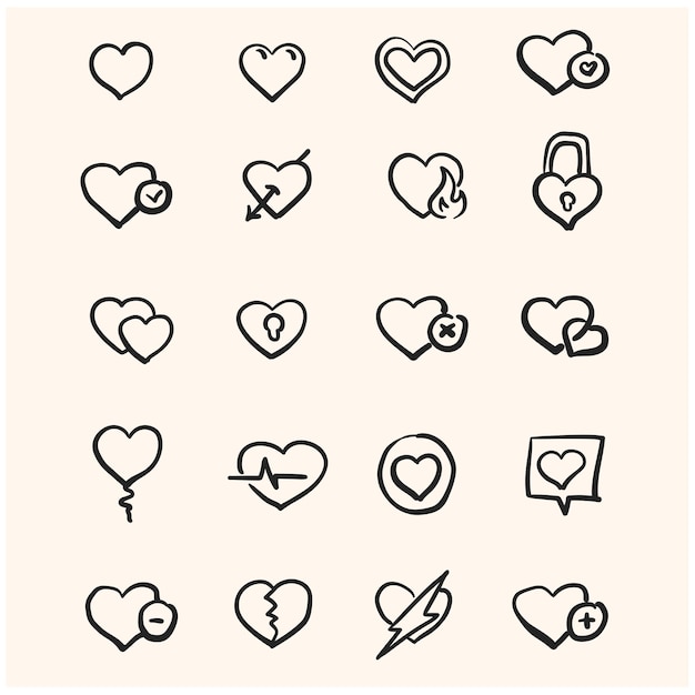 Премиум-набор каракулей в форме сердца. Коллекция контуров в стиле Modern Doodle.