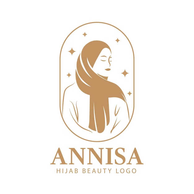 Premium hijab moslim logo ontwerpsjabloon in lineaire stijl