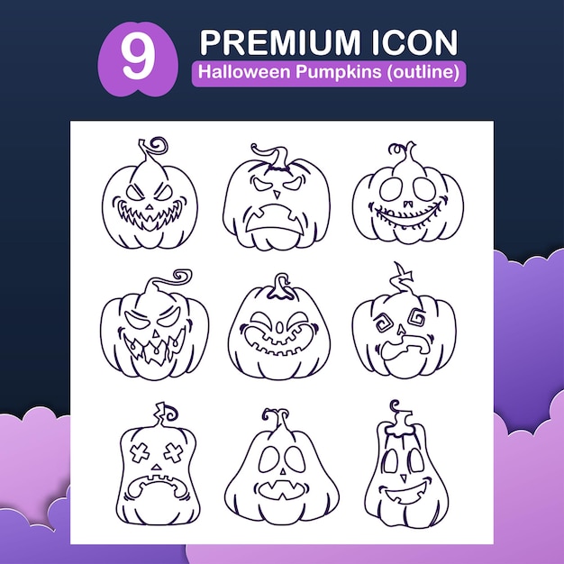 Premium icon set halloween pompoen in overzicht