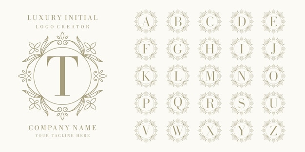 Premium initial logo design with floral frame