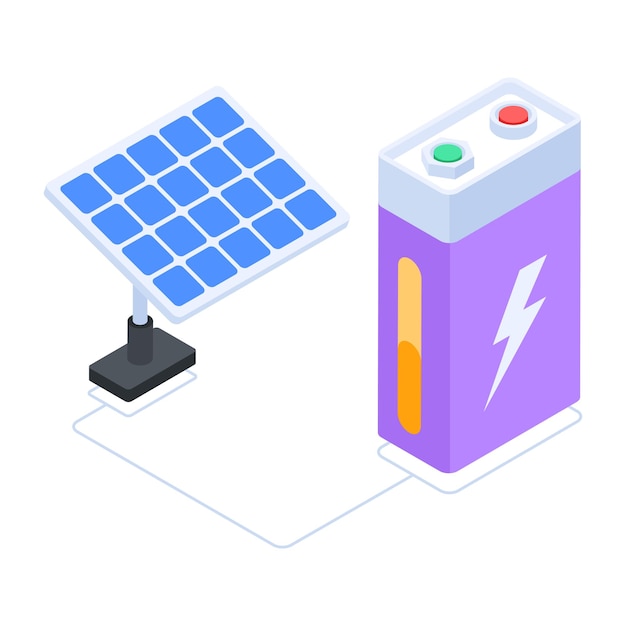 Premium isometrisch icoon van zonne-batterij