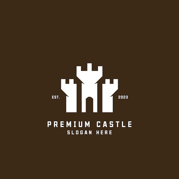 Premium Kasteel of Koninkrijk of Fort of baksteen silhouet logo ontwerp illustratie. Eenvoudig gebouw icoon