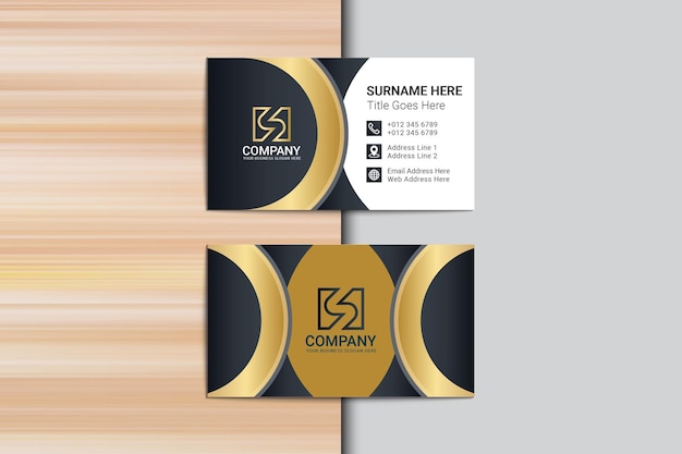 Premium luxury drak blue business card with golden circle shape