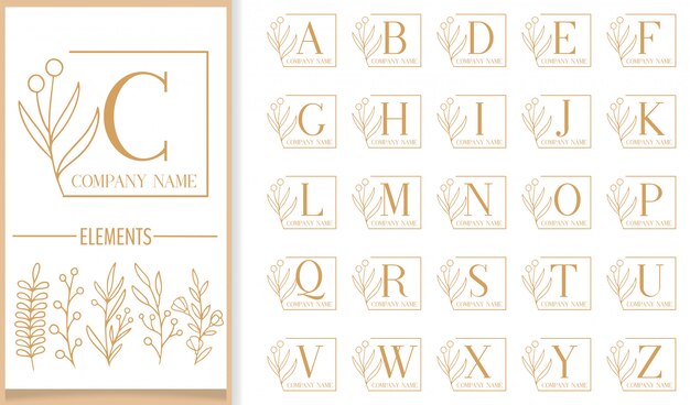 Premium Luxury floral frame letter logo template