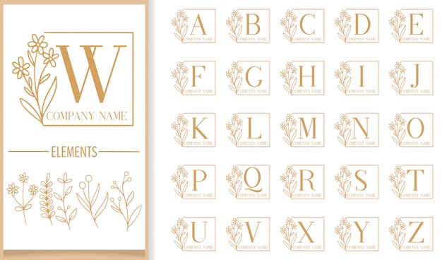 Modello di logo di lusso premium floreale cornice lettera