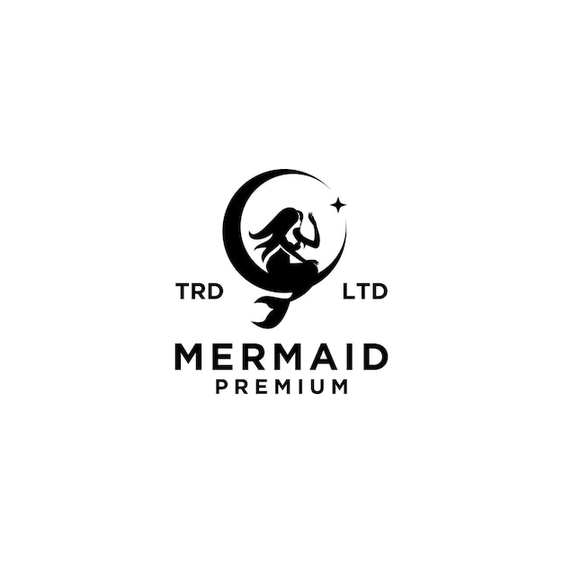 Premium Mermaid with moon and star logo design