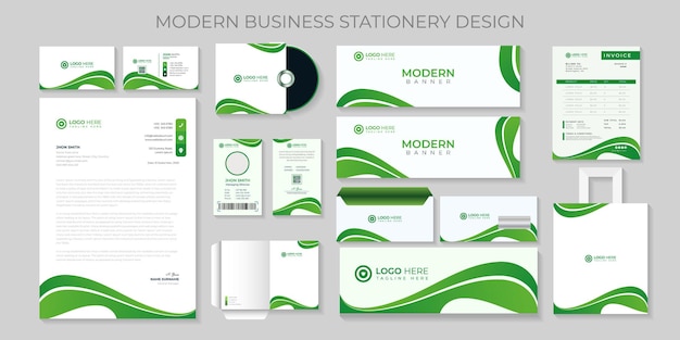 Premium Modern corporate Business stationery set template with Green color Vector file.