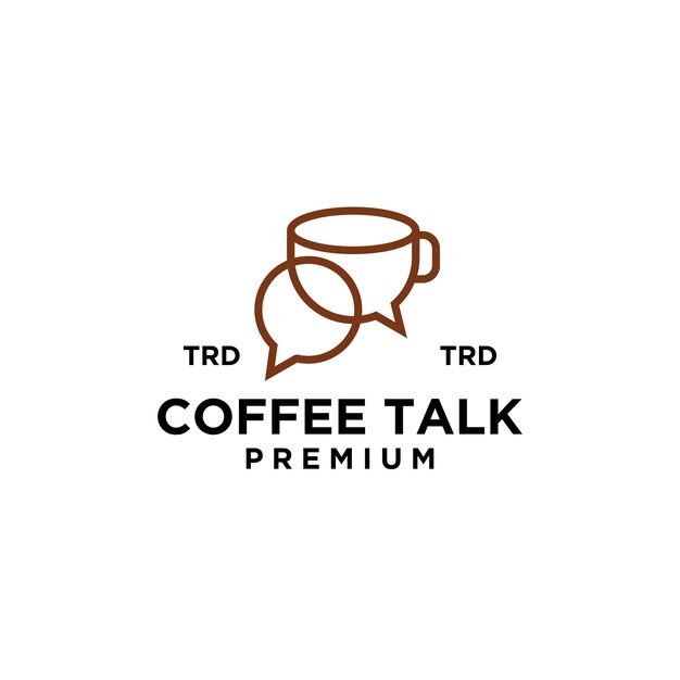 Premium mok koffie praten eenvoudig zwart vector logo ontwerp