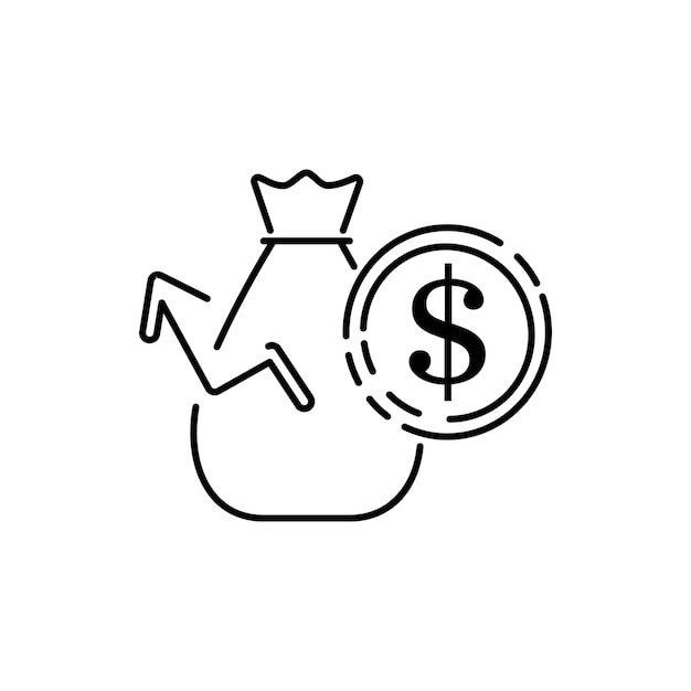 プレミアムマネーバッグアイコンまたはラインスタイルのロゴ高品質のサインと白の背景にシンボル インフォグラフィックウェブデザインとアプリ開発のためのベクトルアウトラインピクトグラム袋と金融