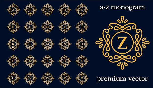 Vettore premium monogram iniziali az logo designs vector ornament frame logo designs