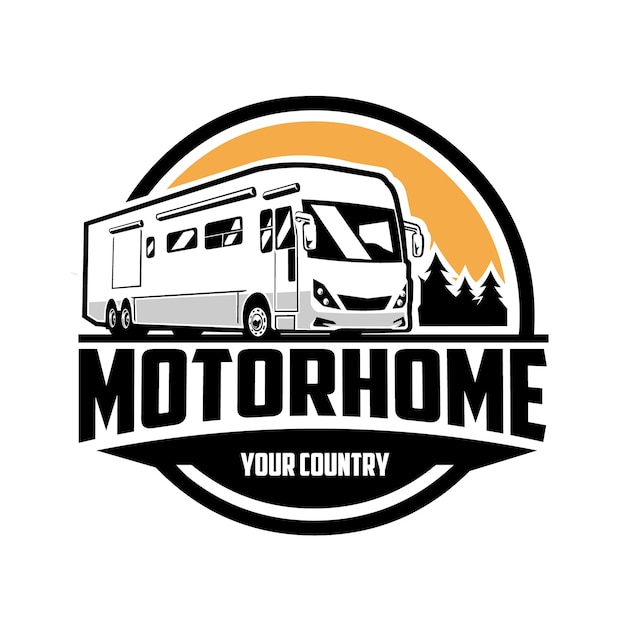 Премиум Motorhome RV кемпер фургон круг эмблема логотип вектор изолирован