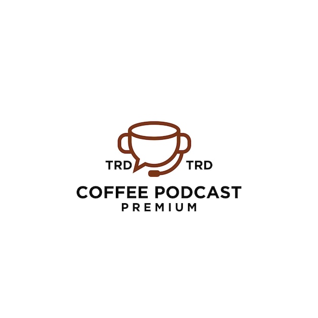 Premium mug podcast coffee simple black vector logo design