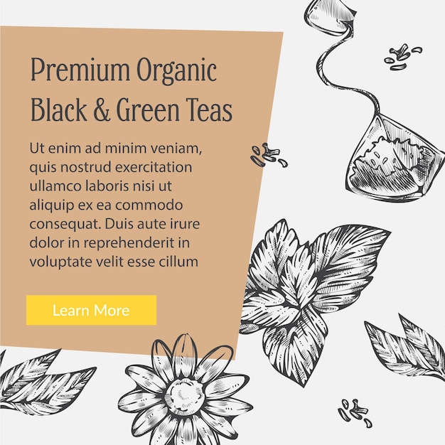 Промо-баннер премиум органического черного и зеленого чая