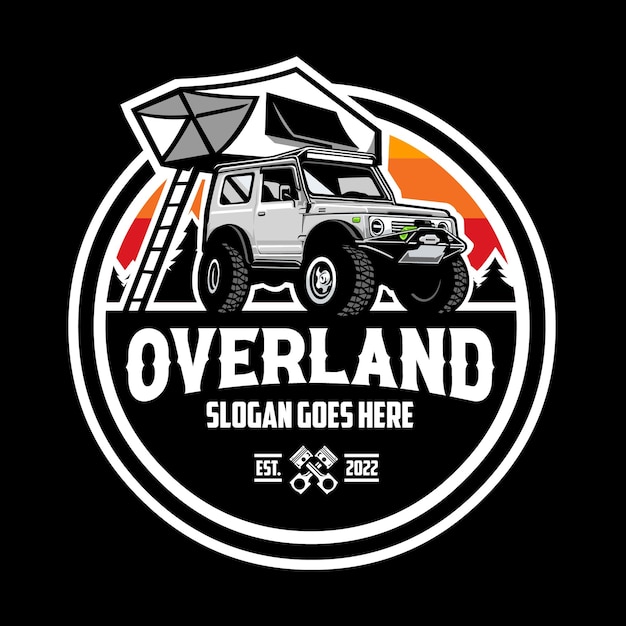 Premium overland adventure vehicle 4x4 in outdoor circle emblem badge logo vector isolated