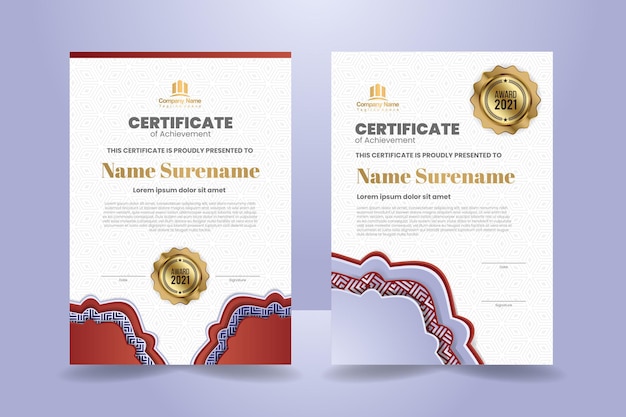 Vector premium paars en geel certificaat sjabloonontwerp. vectorillustratie