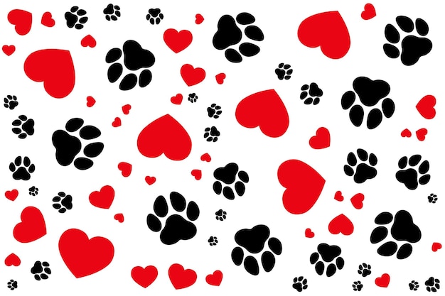 Vector premium pattern of paw and red hearts