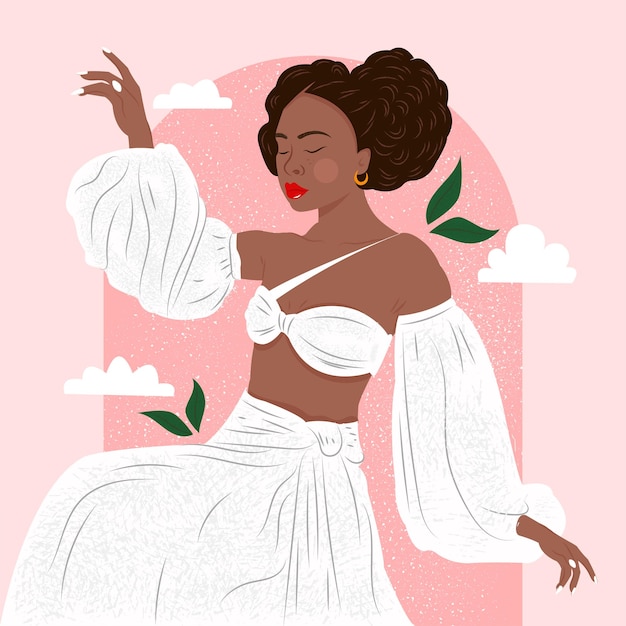 Premium photo portrait of a beautiful african american woman in white dress stock illustration