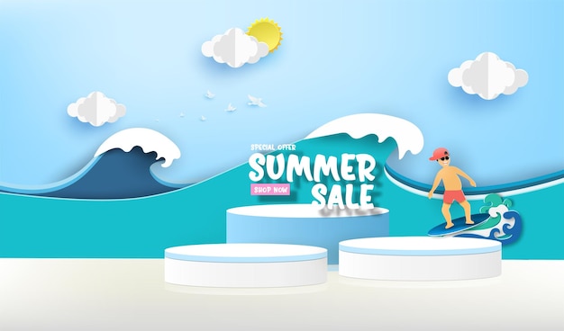 Premium podium minimal with summer sale scene product display presentation