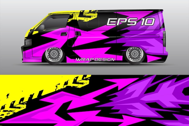 Premium purple yellow cargo van car wrapper Vector Design