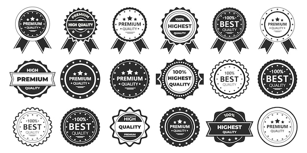 Premium quality badges collection Black best quality label Highest quality tags