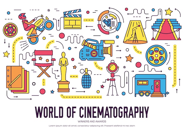 Set di design sottile per l'industria cinematografica di qualità premium