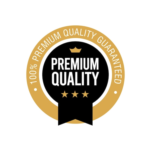 Vettore corona di qualità premium e badge a 3 stelle logo piatto in oro e nero