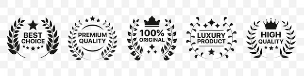 Vector premium quality emblem badge collection with laurel wreath star and crown icons