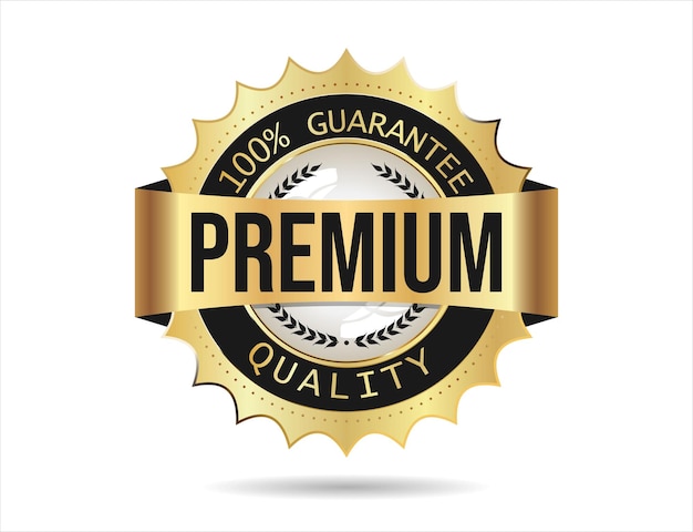 Premium Quality golden badge isolated on white background vector illustration