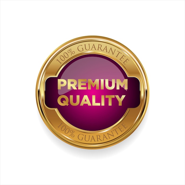 Premium quality golden badge isolated on white background