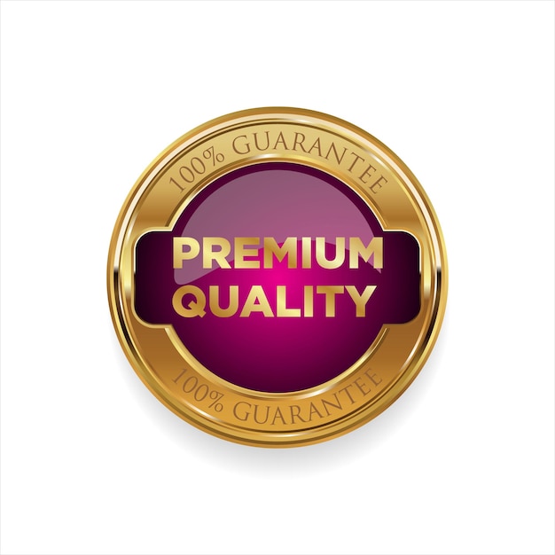 Distintivo dorato di qualità premium isolato su sfondo bianco