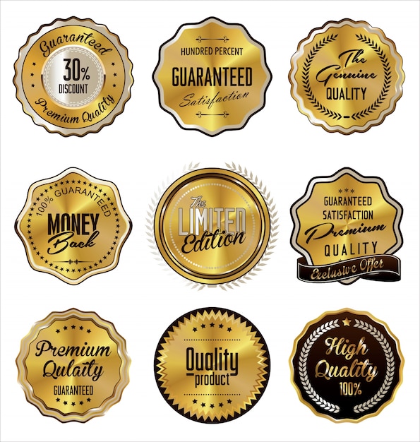 Vector premium quality golden retro labels collection