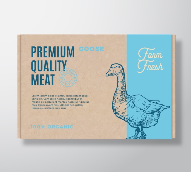 Vector premium quality goose  meat packaging label  on a craft cardboard box container.