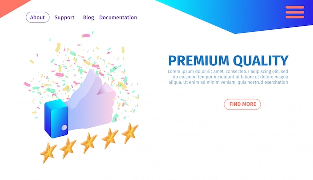 프리미엄 품질의 가로 배너, 엄지 위로.