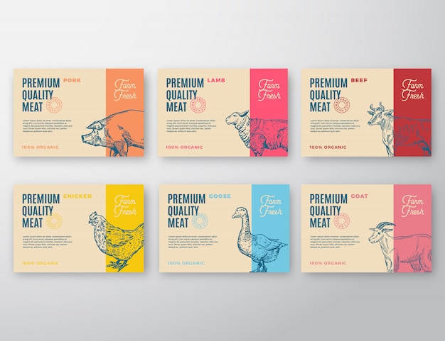 Vector premium quality meat and poultry labels set. abstract vector packaging design or label.